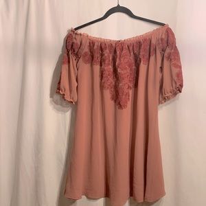 For Love and Lemons, off the shoulder dress.